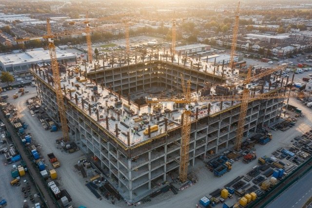 Aerial construction site workflow imagery