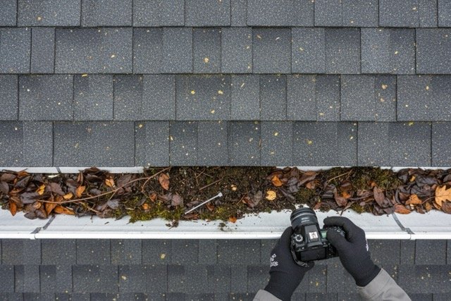Top-down gutter inspection photo