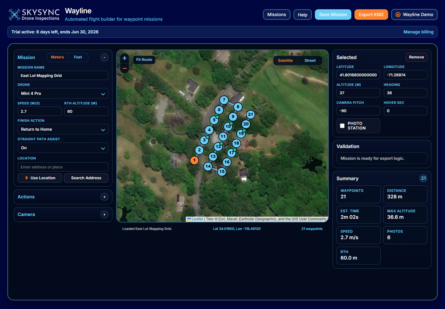 Drone mission planning software interface